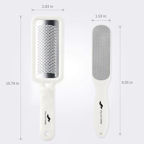 Fu Store 2 Pack Foot Files Callus Remover Foot Rasp Dual Sided Foot File | Stainless Steel Surface Pedicure Tools Professional Scrubber Premium for Feet Care Remove Hard Skin - color: White