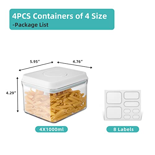 Ankou Airtight Container Set (1000ml 4 Pcs) Stackable One Press Openning Food Containers for Snacks Sugar Salt Herbs Spices Coffee Bean Formula Popcorn BPA-Free Tight Seal - Clear (1.0 QT * 4) - color: 1.0 QT * 4