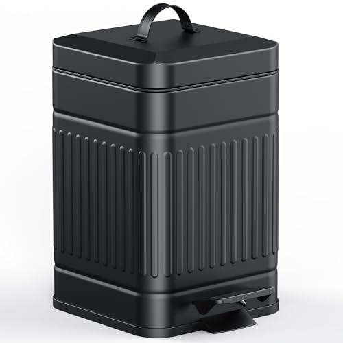 CEROELDA Small Trash Can with Lid-5L/1.3 Gal,Stainless Steel Outdoor Dog Poop Garbage Can-Farmhouse Retro Metal Waste Bin w/Step Pedal for Bathroom Bedroom Office-Soft Close-Black - color: Black