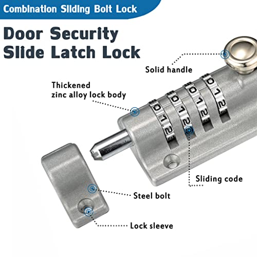 Combination Door Security Slide Latch Lock,V·RESOURCING® High Security 4 Digit Pin Dial Gate Lock for Sheds, Home Reinforcement, barns, Fences, childproofing, cupboards, Workshop - color: Combo Slide Lock Sliver - 1 Pack