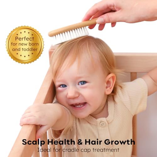 Yoofoss 4 Piece Baby Brush and Comb Set, Wooden Baby Brush with Natural Ultra Soft Goat Hair, Baby Hair Brush for Newborn, Baby Brush Set for Boy Girl - color: Wood