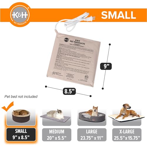 K&H Pet Bed Warmer, Safety Listed, Cat Heating Pad, Small 9x8.5in Tan | Create Your Own Heated Cat Bed with The K&H Warmer, Waterproof Indoor Heated Warming Pad Insert, Smart Automatic Temperature - size: Small