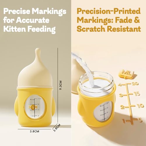 Ergonomic Pet Nursing Bottle,Puppy Bottles for Nursing Puppy Milk - 20ml Slow Flow Kitten Bottle Feeding kit for Newborn Kittens/Puppies/Small Animals, Easy-Clean Silicone Feeder (‌Yellow‌) - color: ‌Sunbeam Yellow‌