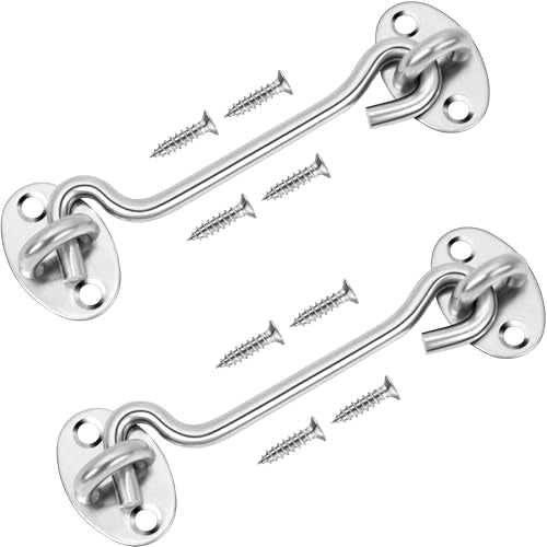 Rainspire (2 Pack) 8 Inch Privacy Hook and Eye Latch for Barn Door, Stainless Steel Gate Latch Barn Door Lock Cabin Hooks for Gate Shutters Window Slide Barn Shed Cabinet Bathroom, Silver - color: Silver, size: 8 Inch