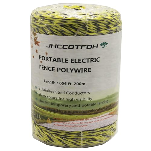 Electric Fence Polywire 656 Feet, 200 Meters 6 Conductors Portable Electric-Fence Rope for Reliable Conductivity and Rust Resistance - size: 656 Feet
