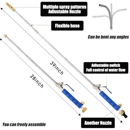 High Pressure Power Washer Wand, Watering Sprayer Cleaning Tool, Hydro Jet Water Hose Nozzle, Wand Lance for Gutter Patio Car Pet Window blue - color: Blue