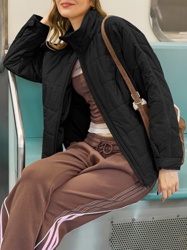 GeGekoko Women's Lightweight Oversized Long Sleeve Zip Water Resistant Packable Puffer Jacket Warm Short Winter Coat - color: Black, size: Medium