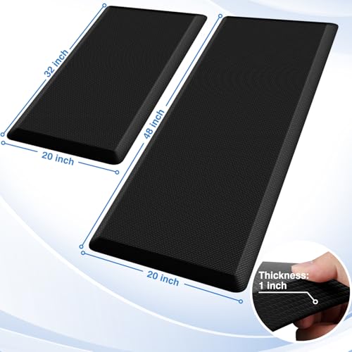 StepRite 1-Inch Kitchen Mats for Floor, 2-Piece Anti-Fatigue Rugs, Black | 20" x 32" + 20" x 48", extra-thick cushioning, water-resistant, easy to clean, non-slip, for kitchens and standing desks - color: Black, size: 20" x 32"+20" x 48"- 1 inch