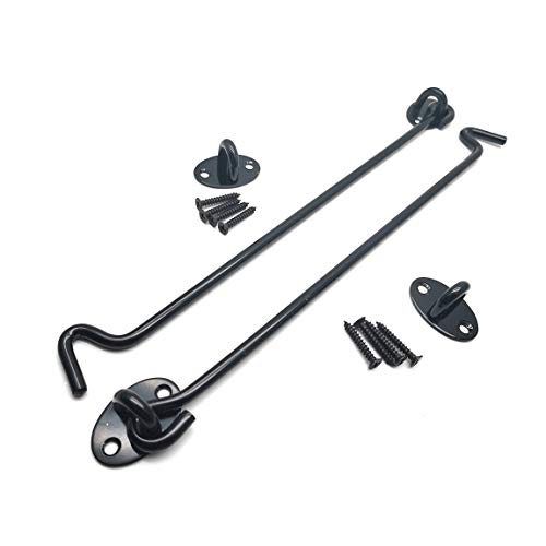 2 Pack 14" Long Hook and Eye Latch Black for Gate, Shed, Garage | 6mm Thick Stainless Steel, Rust-Resistant Black Coating, Stay Latched in Wind, Secure Privacy Latch, For Windows Barn Doors - size: ‎14-Inch