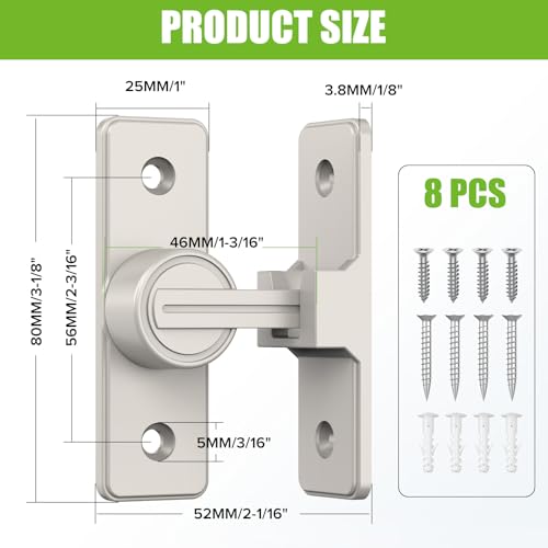 Barn Door Lock Hardware, 90 Degree Flip Latch Privacy Lock, Nickel-2PCS | Heavy Duty Zinc Alloy Sliding Barn Door Latch for Bathroom, Bedroom, Closet, Garage, Shed and Gate - color: Nickel-2PCS