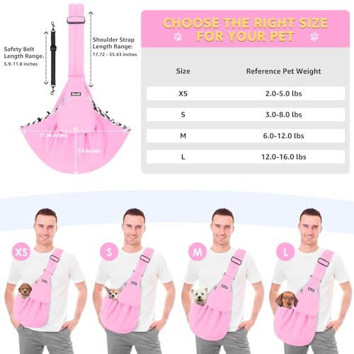 SlowTon Dog Carrier Sling - Thick Padded Shoulder Strap Adjustable, PI, S | Dog Carriers for Small Dogs, Puppy Carrier Purse for Pet Cat with Front Zipper Pocket Safety Belt Machine Washable - color: G-Pink Knitted Fabric