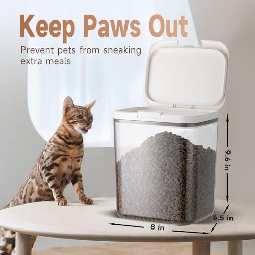 LivLab Mker Dog Food Storage Container 5 lbs Airtight Pet Food Storage Containers with Lids, Cat Food Container, BPA Free, Rice Container, Flour Dispenser(6 lbs), white | Airtight pop-lock lid helps protect dry pet food from moisture; clear BPA-free body