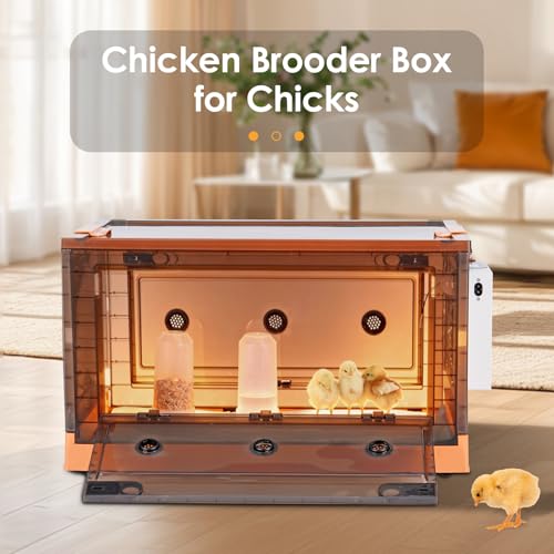 Chicken Brooder Box for Chicks with Chicken Coop Heater, Smart Temperature Control Chicken Brooder Heater, Chick Brooder with Chicken Feeder and Waterer Set for Chicks (23.6" x 16.5" x 17.8")