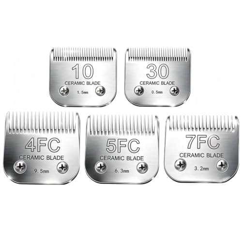 Detachable Pet Clipper Blades Dog Grooming Clipper Replacement Ceramic Blades Set, Compatible with Andis, Wahl, Oster(Size 30#+10#+4FC+5FC+7FC,Cut Length0.5mm-9.5mm) - size: 30#+10#+4FC+5FC+7FC