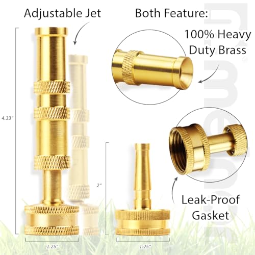 Melnor 65043-AMZ Solid Brass Nozzle Bundle - Heavy Duty, Adjustable Spray & High-Pressure Jet - Leak-Free Design - Compact