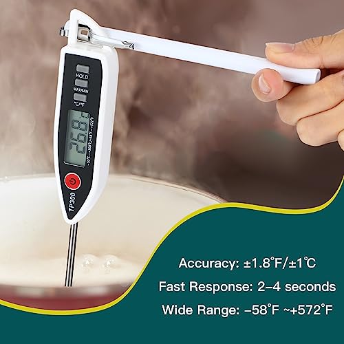 6 Set Digital Food Thermometer Long Probe Instant,Black, White, Red | Waterproof for Water Liquid Candle, Instant Temperature Read for Kitchen BBQ Grill Candy Meat, Foldable Probe Thermometer - color: Black,White,Red