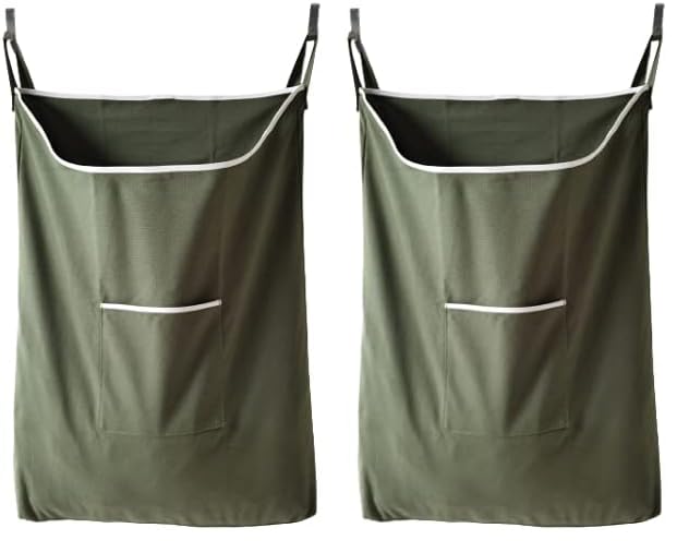 Laundry Collector, Laundry Hamper, Door Hanging Laundry bag with hooks (Army green, 65Liters) (Pack of 2) - color: Army green, size: 65 Liters (Pack of 2)