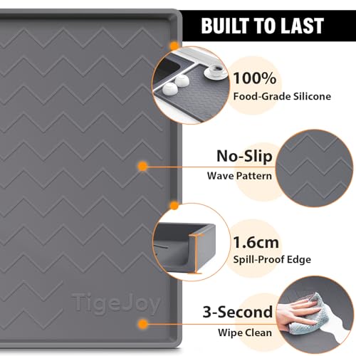 TigeJoy Under Sink Mats for Kitchen Waterproof 19" x 19", Cabinet Liner | Leak-Proof Silicone Mat Sink Protector, Kitchen Essentials Organizer and Storage,Boot or Shoe Tray, Pet Feeding Mat - color: Black, size: 19"W x 19"L
