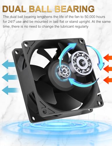 EC Axial Cooling Fan 80mm x 25mm, AC 120V Dual Ball Bearing | 110v 220v 240v Big Airflow Low Watt Muffin Brushless Fan for PC Case, Projector, Cabinet, RV Refrigerator Ventilation Cooling - size: 80mm x 25mm