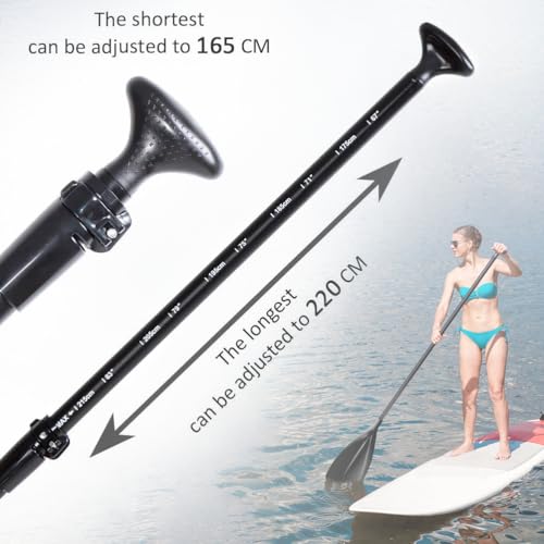 Karltion SUP Paddle - 3-Piece Adjustable Aluminium SUP Paddle with Glass Fiber Blade for Surfing, Floating, Water Sports - color: Black