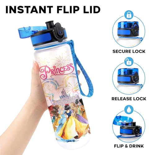 Princess Fairytale Inspired 32oz Water Bottle with Time Marker – Cute Magic Castle Design, Motivation Drink Water Bottle, Gift for Princess & Fairytale Lovers - color: Princess girl