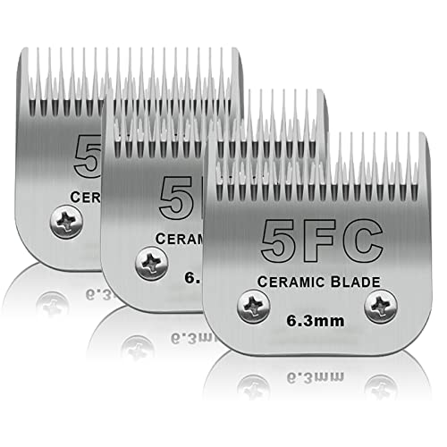 5FC Dog Grooming Ceramic Blades,Compatible with Andis,Oster A5,Wahl KM10 | Size 5FC Detachable Blade 1/4-Inch 6.3MM Cut Length,3 Pack - size: 3pc 5fc:1/4''(6.3mm)