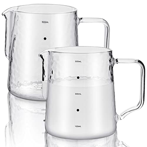 Leinuosen 2 Pcs 550ml Small Glass Milk Pitcher Creamer Pitcher Glass Tea Coffee Creamer Creative Measuring Frother Cup Jug