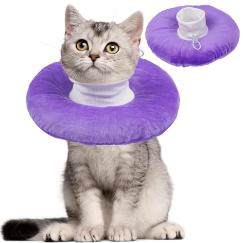 Lightweight Soft Cat Cone After Surgery, Adjustable Donut Collar with Drawstring Buckle, Scratch Resistant, Machine Washable, Suitable for Head/Foot Wounds Recovery, Purple Large - color: Purple, size: Large (Neck:9")
