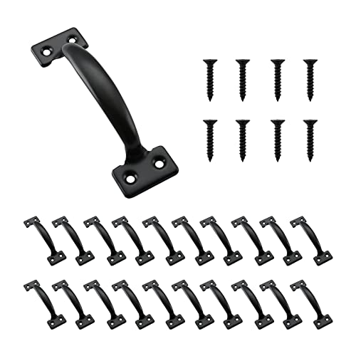 HOME MASTER HARDWARE 20 Pack 6-1/2 inch Gate Pull Door Handles Metal Gate Pulls Kitchen Furniture Cabinet Wardrobe Closet Drawer Handle Black with Screws | Black Pulls Handle for Wooden Fences, Shed Door, Closet Drawer, Furniture Wardrobe, Included Screws