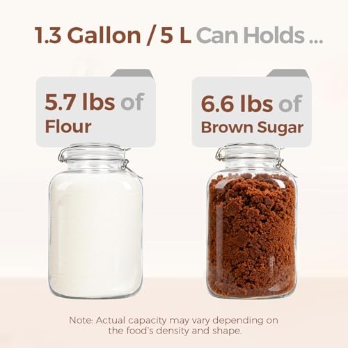 ComSaf Square Glass Jars with Airtight Lid 1.3 Gallon 2 Pack Large Canister | Flour sugar rice, Kombucha pickling, Pantry organization, Bulk storage, Pickling fermenting, Cabinet organization, Snacks - size: 1.3 Gal*2