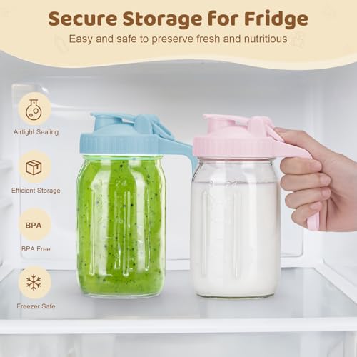 AoeJarry Breast Milk Pitcher with Leak Proof Flip Cap & Pour Spout, 32 oz Wide Mouth Mason Jars for Breast Milk Storage Container, Glass Picther with Lid for Cold Brew Coffee, Sun Tea, Juices, Green - color: Green