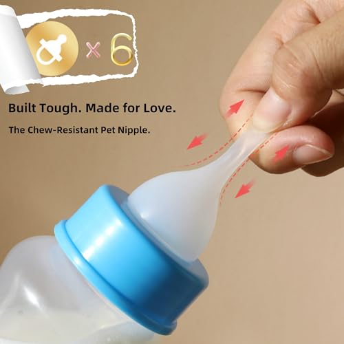 Pet Feeding Bottle Set,Puppy Kitten Nursing Bottle Anti-Choking Feeder-5.07oz/4.06oz/ 2.03oz,and 3 Pcs Replaceable Silicone Nipples for All Newborn Pets -Kitten, Puppy, Rabbit