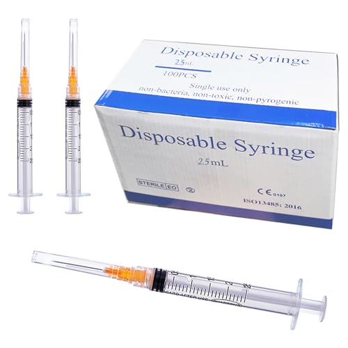 Gesanghua 100 Pack 2.5ml with 25 Gauge 1 Inch Luer Lock syring | Individually Wrapped - style: 2.5ML