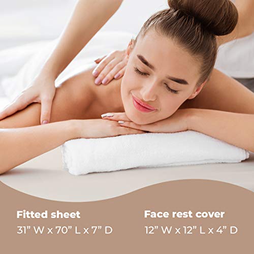 ForPro Professional Collection Waterproof Massage Table Cover, Protective Spa Treatment Sheet Set for Massage Tables, Machine Washable, includes Massage Fitted Sheet and Face Rest Cover, Natural | for Massage & Treatment Tables, Disposable Table Sheets, S