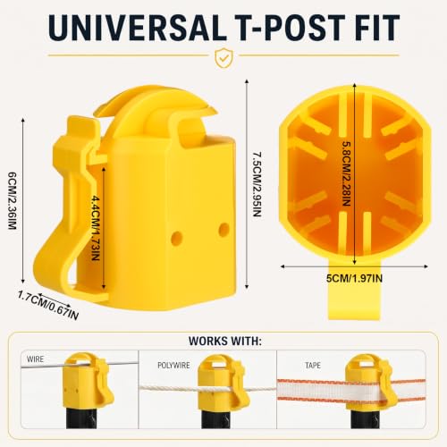 24 Pcs T-Post Topper Insulator, Yellow Electric Fence Insulators T Post Safety Cap, Heavy-Duty UV-Resistant T Post Caps for Wire Polywire or Tape, Livestock Farm Fence Supplies