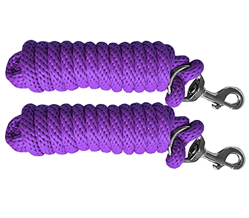 Majestic Ally Pack of 2 Solid Poly Lead Rope for Horses & Livestock – 10 Foot Long and 5/8 inch Thick - Replaceable Heavy-Duty Bolt Snap – Handmade – Soft, Broken in Feel (Purple) - color: Purple