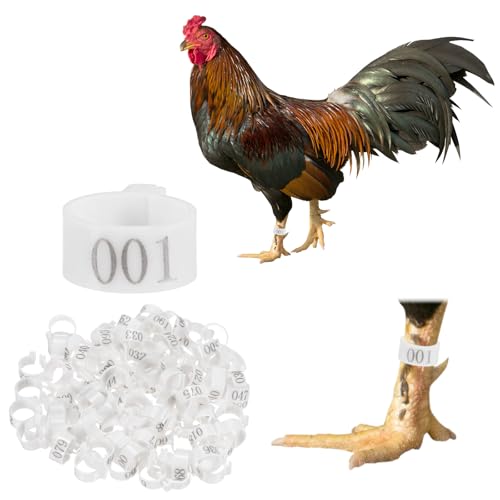 Generic 100-Pack Chicken Leg Bands, 16 mm Plastic Poultry Identification Chicken Leg Rings for Turkey/Duck/Goose/Chicks, Colorful Numbered Foot Clip on Tags [White]