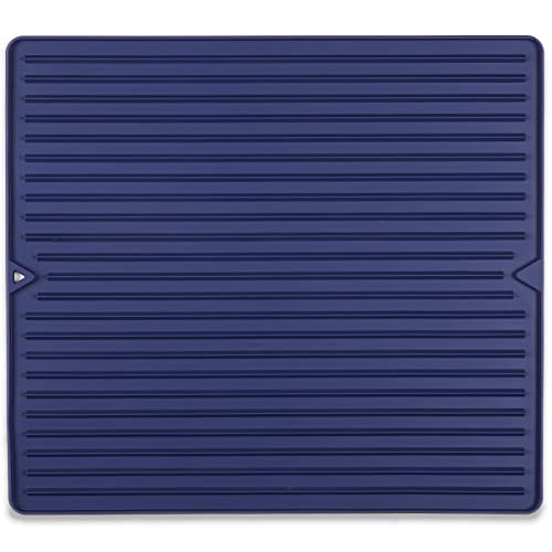 Silicone Dish Drying Mat, Large & Thick, 16" x 18", Blue | For Kitchen Counter and Bathroom, Super Thick, Heat-Resistant Trivet, Countertop Protector, Non-Toxic, For Dishes and Pots - size: 16" x 18"