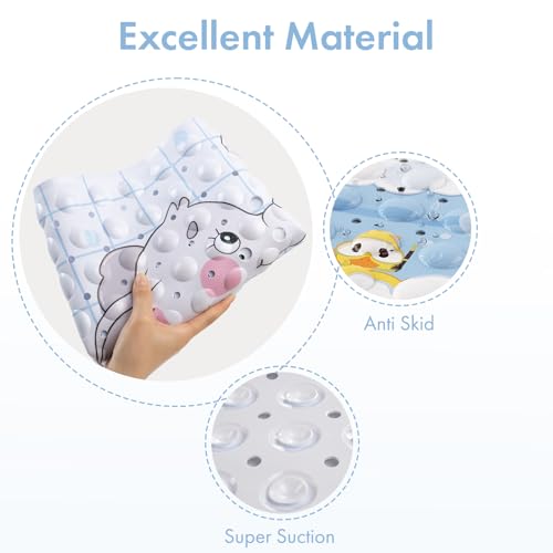 AmazerBath Baby Bath Mat Non Slip, Cartoon Kids Bath Mat for Tub 40 x 16 Inches Full Size, Non Slip Bathtub Mat with Suction Cups and Drain Holes, Shower Stall Mats - Elephant - color: Elephant, size: 40" x 16" (Rectangular)