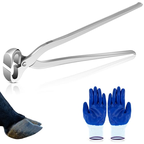 16 Inch Hoof Nippers Stainless Steel Farrier Tools Quality Hoof Trimmers with Gloves for Horse Goat Sheep Pigs Cattle Trimming Cutters Supplies Kit
