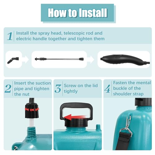 2 Gallon Battery Powered Sprayer, Electric Pump Sprayer in Lawn and Garden | USB Rechargeable Handle, 3 Mist Nozzles, Retractable Wand, Yard Sprayers with Adjustable Shoulder Strap for Yard, Garden - color: Blue-green, size: 2 Gallon