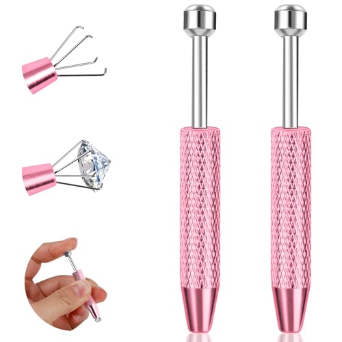 2Pcs Piercing Ball Grabber Tool for Changing Jewelry, Stianless Steel Flat Back Earring Applicator Internally Threaded Push Pin Piercing Grabber Tool - color: Pink-2pcs