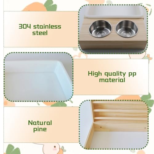 Rabbit Hay Feeder with Litter Box, 3 in 1 Wooden Bunny Feeder, Small Animal Hay Holder Rack for Rabbit, Guinea Pig, Hamster, Ferrets
