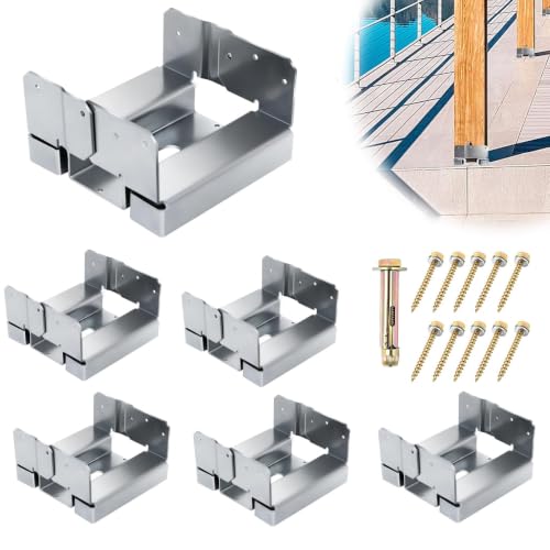 Hedday 6x6 Post Base for Concrete Heavy Duty Galvanized Post Anchor Base | Adjustable Wood Post Bracket Kit with 1" Standoff for Deck Patio/Gazebo/Pergola with Accessories 6Pcs - style: With Accessories