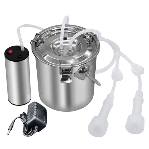 3L Goat Milking Machine, Portable Goat Milker Machine, Electric Milking Machine for Goats, Pulsation Vacuum Electric Suction Pump, with 2 Teat Cups, 1 Stainless Steel Bucket