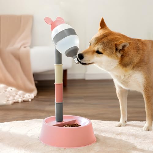 NACOCO Pet Standing Water Dispenser - Cat Dog Standing Bowl with Detachable Pole Automatically Feeding Water Height Adjustable(Grey-Pink Ear) - color: Grey-Pink Ear