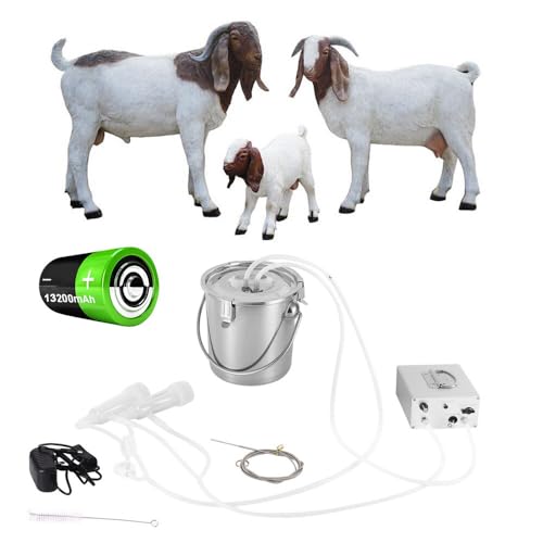 3L Goat Electric Milking Machine, Automatic Rechargeable Battery Powered Pulsation Vacuum Pump with 2 Teat Cups Stainless Steel Bucket for Goat(Battery Model) - color: Goat, size: 3LBattery