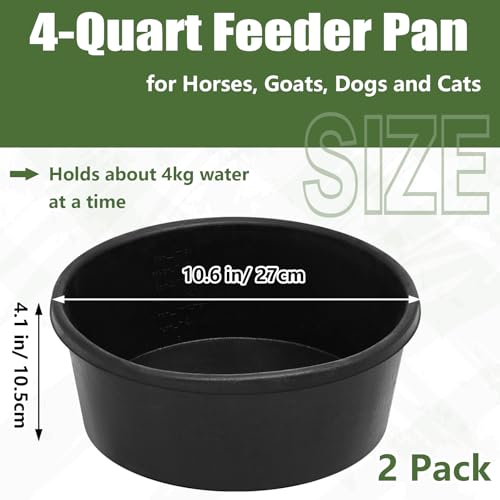 Sadnyy Rubber Feeder Pan, Rubber Feed Pan Utility Horse Feed Bucket Dog Bowl Horse Feeder for Cats Dogs Goats Chicken Dust Bath Container Animal Feeding (4 Quart/ 1 Gallon,4 Pcs) - size: 4 Quart/ 1 Gallon