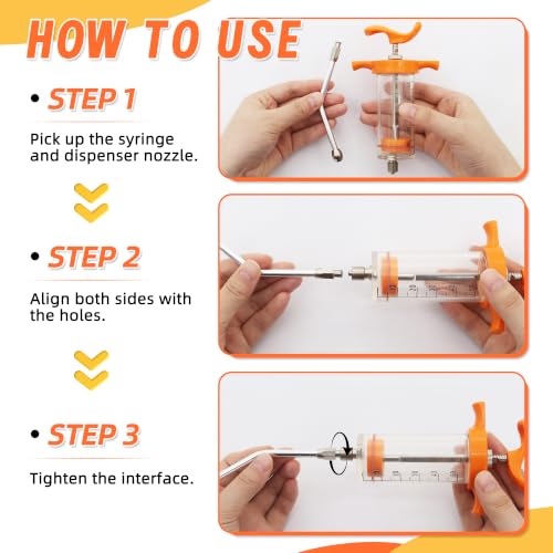 2 Pcs Goat Syringe Reusable Adjustable Goat Drench Syringe with 2 Drench Nozzle and Needles, Feeding Supplies for Cattle, Sheep, Goats, Horse, Pig, Dog (Orange, 20ML+50ML) - color: Orange, size: 20ML+50ML