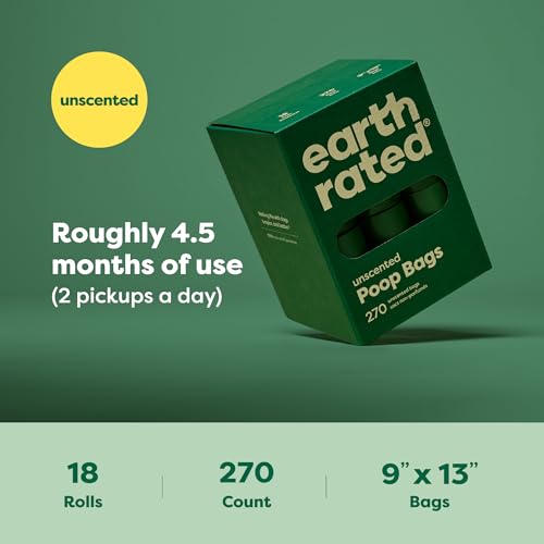Earth Rated Dog Poop Bags on Refill Rolls, 120 Bags, Unscented | Guaranteed Leak Proof and Extra Thick Waste Bag Refill Rolls - size: 1 Count (Pack of 270)